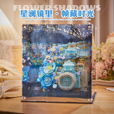樱花树屋向日葵永生花diy积木相机摆件相框中秋节生日礼物女生 【花漾蓝调】复古相机+镜面盒（配胶水+暖灯）