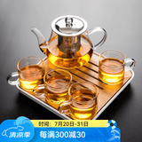 瓷牌茗茶具（cipaiming teaset） 透明玻璃茶具整套套装家用功夫茶壶茶杯会客泡茶器 透明八骏壶4个把杯+小四方盘