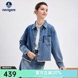 Navigare意大利小帆船女士牛仔衬衫外套秋季显瘦翻领衬衣夹克休闲上衣女 普鲁士蓝 L