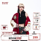 BJHG不计后果新年红色棒球服男款春季潮牌呢子外套美式复古夹克上衣女 新年红 M