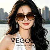 威古氏（VEGOOS）偏光太阳镜时尚大框防晒遮阳女款驾驶镜 99130 玳瑁茶