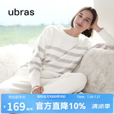 ubras【刘雯同款】慕斯绒条纹保暖加绒家居服套装女加厚加绒睡衣冬季女 女款圆领-拿铁灰色 M