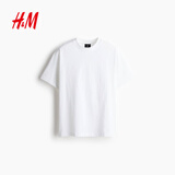 H&M男装女装T恤春季重磅柔软舒适美式潮流情侣装短袖上衣0608945 白色 2XL 180/124（建议尺码拍小一码）