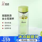 希诺（heenoor）双层玻璃杯家用女士带滤网个性潮流清新花茶杯隔热防烫便携水杯 清新绿220ml