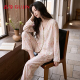 古今（GUJIN）100%棉双层棉纱长袖睡衣女春秋冬上新女装家居服可外穿大码套装L