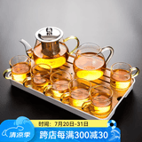 瓷牌茗茶具（cipaiming teaset） 透明玻璃茶具整套套装家用功夫茶壶茶杯会客泡茶器 金把八骏6金把杯+金公杯+小长方