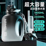 恩尔美（nRMEi）运动水杯壶大容量男Tritan健身耐高温茶水分离顿吨桶吨便携水杯子 渐变色1800ml【直饮+吸管+茶仓】