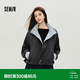 森马（Semir）外套女秋季花苞拼接格子宽松立领风文艺通勤夹克10A525108004