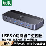 绿联USB3.0切换器 二进四出打印共享器 两台电脑主机共用键盘鼠标u盘四口分线器 2进4出打印15705