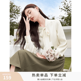 香影雪纺衬衫女长袖2026春季新款飘带米白色法式上衣通勤职业衬衣 米色 S