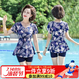 梵迪拉（F.DYRAA）泳衣女显瘦温泉连衣裙保守妈妈款中老年人泳装四件套11701蓝色3XL