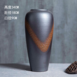璐维丝景德镇陶瓷花瓶摆件客厅插花新中式玄关装饰品花器复古粗陶罐花盆 磨砂棕【大】