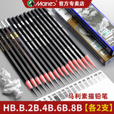 马利（Marie's） 素描铅笔炭笔美术生绘画专用2B铅笔软性碳笔全套绘图16B特浓画画素描套装速写书写制图铅笔 HB/B/2B/4B/6B/8B各2支【共12支】 铅笔/炭笔