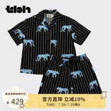 野兽派家居（tbh）软棉棉天丝棉条纹睡衣套装男女同款家居服套 短款XL