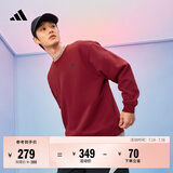 adidas情侣款休闲抓绒圆领长袖卫衣套头衫男女秋季阿迪达斯轻运动   红色/黑色   L