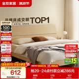 全友家居 现代简约原木风主卧室床1.5米x2米小户型双人家用高脚床