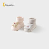童泰（TONGTAI）婴儿袜子春秋季新生儿地板袜儿童室内防滑学步鞋宽口袜粉色0-6月