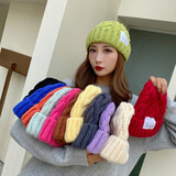 黛米安妮莎帽子女秋冬韩版ins网红风格纯色麻花毛线帽子女秋冬季学生情侣潮款保暖针织帽百搭护耳包头冷帽 布标-果绿色 松紧弹力