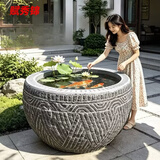 赋秀锦石雕鱼缸花盆门海仿古天然青石大水缸庭院荷花缸户外流水种花石缸 古法刻纹款【天然青石 整石雕刻】 肚直径80厘米高60厘米【 】