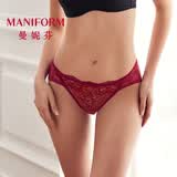 曼妮芬浪漫蕾丝女士低腰三角裤轻透薄内裤女系带镂空底裤礼物20710227 红色 1条 M (160/90)