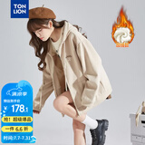 唐狮（TonLion）2026春季新款针织外套女休闲卫衣开衫连帽上衣 加绒款/浅卡其 XL