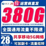 中国广电本地流量卡移动5G信号手机卡全国通用套餐电话卡大王卡非19长期无限永久终身 仅发山东广西重庆月租长期28元380G+300分钟