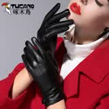 啄木鸟（TUCANO）真皮手套女冬季加绒羊皮保暖触屏开车骑行户外防泼水防风摩托车