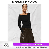 UR2026春季新款女装气质一字领短款修身长袖T恤UWB450053 黑色 S