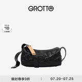 GROTTO个乐黑石包小号迷你号植鞣绵羊皮单肩斜挎软包礼物 黑石S水波纹黑标