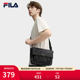 FILA【黑武士】斐乐官方男包斜挎包老花轻便防泼水挎包复古老花单肩包 正黑色-BK XS