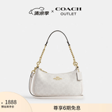 蔻驰（COACH）【七夕礼物】奥莱女士夏季女包经典标志老花TERI单肩斜挎包麻将包 IM/白色/粉笔白色