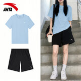 安踏（ANTA）速干运动套装女2026夏季新款短袖短裤健身t恤羽毛球服女中考体测 展翅蓝-店长推荐款 【速干经典LOGO套装】 M/170 适合100-120斤 【女款建议小一码】