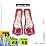Vis Amoris允莫苏新款RIBBON平底透明皮扣浅口雨鞋果冻女鞋 布林红 39