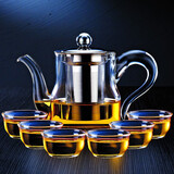 一品工坊 耐高温加厚玻璃茶壶过滤耐热泡茶壶花茶壶家用茶具茶杯套装 引泉壶+6个品杯
