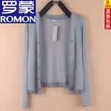 罗蒙（ROMON）【捡漏】夏季开衫女外搭薄短款棉麻针织衫空调衫半身披肩长袖百搭 灰色 XL