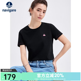 Navigare意大利小帆船短袖T恤衫女夏季圆领百搭体恤衫修身短款基础款上衣 暗夜黑 S