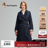 暇步士（Hush Puppies）女装春秋经典简约中长款收腰风衣外套 196深蓝 L