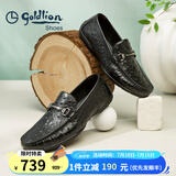 金利来（Goldlion）豆豆鞋男鞋春季商务休闲鞋男士皮鞋鸵鸟纹乐福鞋皮鞋男 黑色（偏大一码） 44