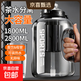 大容量健身运动水壶吨吨桶茶水分离塑料水杯吸管杯子工地学生男 黑色带茶隔+吸管 1800ml