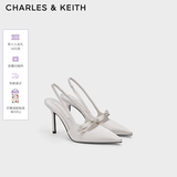 CHARLES&KEITH缎面蝴蝶结尖头高跟凉鞋女生日礼物送女友CK1-60361556 Light Grey浅灰色 36