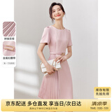 尚都比拉设计感拼接连衣裙夏季高级感气质百褶裙小个子中长裙子 粉陶色 XL