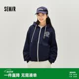 森马（Semir）外套女春季连帽字母刺绣宽松落肩夹克分割学院风上衣101125108002