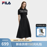 FILA斐乐官方女子连衣裙夏新款时尚休闲简约修身短袖连身裙 正黑色-BK M 165/84A/M
