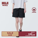 MUJI女式 水洗 平纹 短裤 休闲 裤子女款夏季款女装中裤 外穿 黑色4A XL (165/74A)