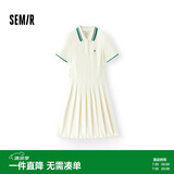 森马（Semir）连衣裙女夏季撞色polo领短裙字母运动风学院风百褶裙101325114051