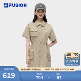 斐乐（FILA） FUSION潮牌女子梭织连衣裙夏季新款时尚宽松衬衫裙 朦胧卡其-DK XL 175/92A