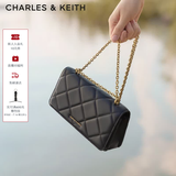 CHARLES&KEITH质感菱格链条小方钱包女包包女包生日礼物送女友CK6-10680924 Black黑色 XS