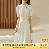 尚都比拉新中式气质连衣裙女夏季旗袍改良版中长款小个子A字裙 米白色 M