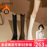 达芙妮厚底V口长筒靴女2026秋冬爆款女靴高筒靴显瘦百搭增高骑士靴子女 黑色【加绒款】 38