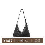 裘真（qiuzhen）【明星推荐】 经典hobo包植鞣牛皮腋下通勤休闲饺子女包 黑色-大号 小包/大包